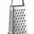 Stainless steel 4 side vegetable grater with handle for grating cheese vegetables fruits and kitchen food preparation.