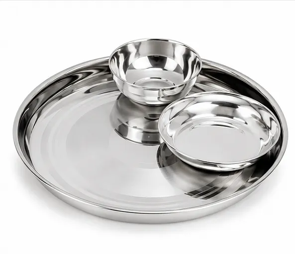 Stainless Steel Dinner Set 5 Pieces | Premium Thali Set with Plate, Bowls, Glass & Spoons for Home Dining - Image 3