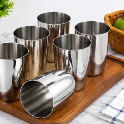 Stainless Steel Drinking Glass Set Pack of 6 ,