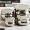 Stainless steel storage container set of 4 with lids for kitchen food storage and organization.