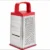 Stainless steel 4 side vegetable grater and slicer with red handle for grating cheese vegetables fruits and kitchen use.