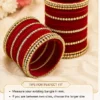 Traditional Red Velvet Bridal Bangles Set with Designer Chudi Kangan and Premium Kangan for Women