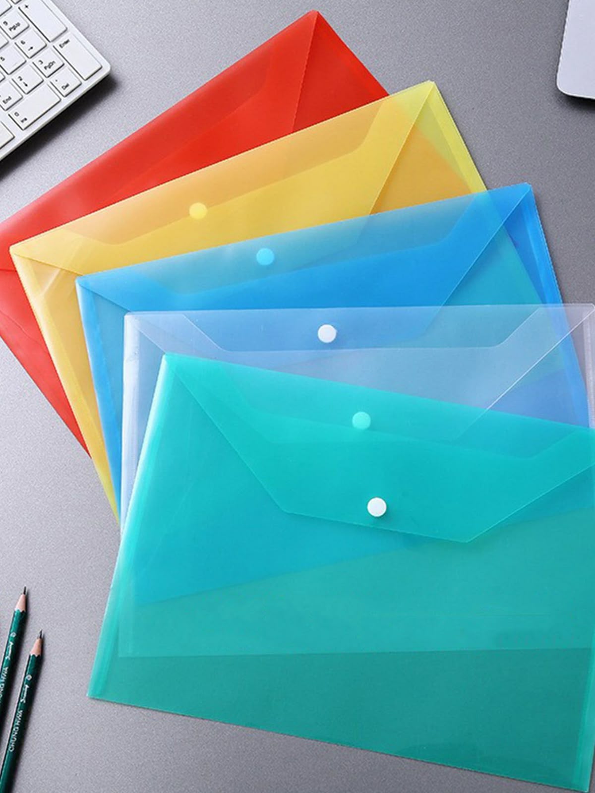 Transparent Plastic Document Envelope Folder with Button Closure Pack of 5 - Image 5