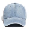 Vintage washed denim baseball cap with distressed curved brim and adjustable fit for casual fashion, travel, sports and outdoor activities