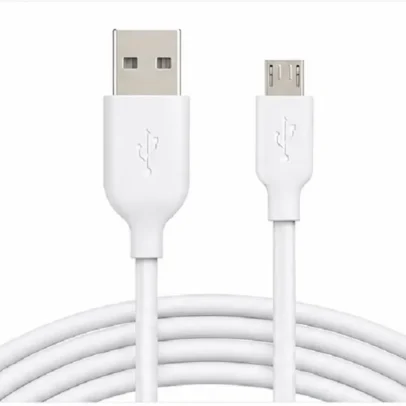 White USB to Micro USB charging cable for Android smartphones power banks and data transfer.