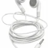 White wired stereo earphones with 3.5mm audio jack for smartphones laptops tablets and music devices.