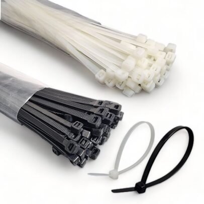 White nylon cable tie pack self locking zip ties for cable management,.
