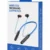 Wireless Bluetooth neckband earphones with magnetic stereo earbuds and built-in microphone in blue and black design.