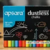 Apsara dustless assorted colour chalks pack containing 20 bright coloured non-toxic chalk sticks for blackboards, classrooms, schools, offices and home learning.