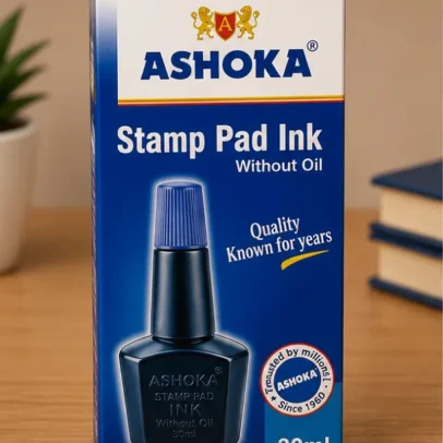 Ashoka Stamp Pad Ink 30ml blue oil-free refill ink bottle for rubber stamp pads, office stamps, school, bank and business document stamping.