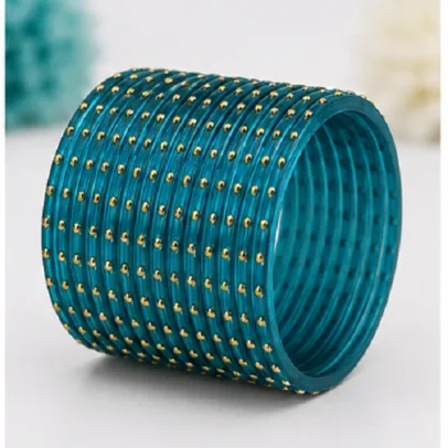 Beautiful Teal Blue Glass Bangles Set
