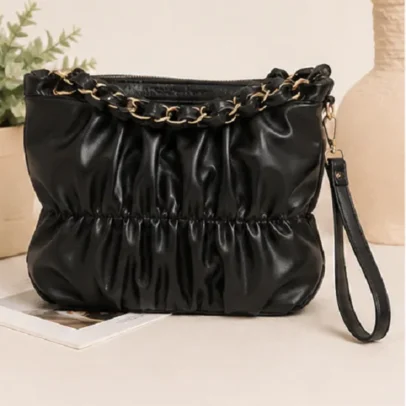 Black Womens Ruched Shoulder Sling Bag.