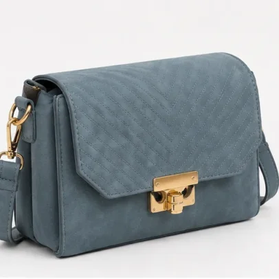 Blue Quilted Women's Crossbody Sling Bag with Gold Twist Lock and Adjustable Shoulder Strap