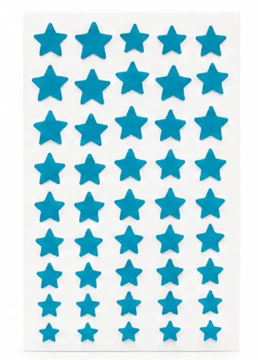 Blue star shape velvet self adhesive bindi stickers pack of 5 sheets for women and girls suitable for festivals, weddings, pooja, dance performances and traditional ethnic wear.