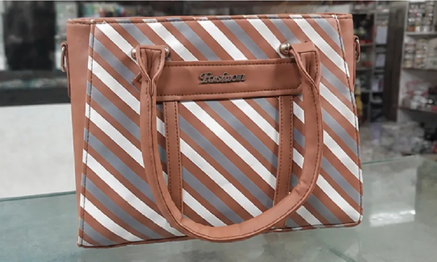 Brown Striped Women's Tote Handbag | Stylish Fashion Office Bag for Daily Use - Image 2