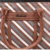 Brown Striped Women's Tote Handbag with Dual Handles Premium Office Shoulder Bag for Shopping Travel and Daily Use