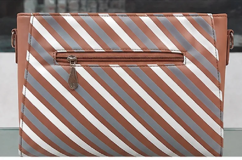 Brown Striped Women's Tote Handbag | Stylish Fashion Office Bag for Daily Use - Image 4