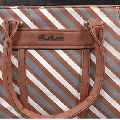 Brown Striped Women's Tote Handbag with Dual Handles Premium Office Shoulder Bag for Shopping Travel and Daily Use