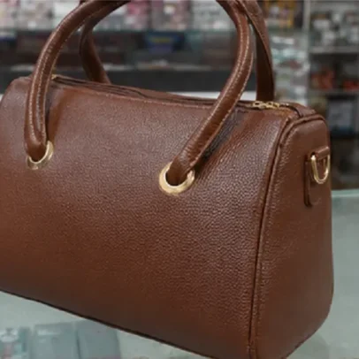 Brown Womens Boston Handbag Premium Leather Look Handbag,.,