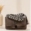 Brown Women's Crossbody Sling Bag with Wide Chevron Shoulder Strap and Premium Flap Closure