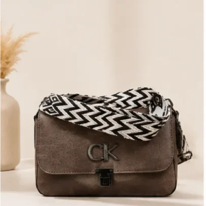Brown Women's Crossbody Sling Bag with Wide Chevron Shoulder Strap and Premium Flap Closure