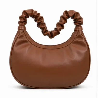 Brown Women's Hobo Shoulder Bag with Scrunch Handle Premium Soft Leather Fashion Handbag for Daily Use