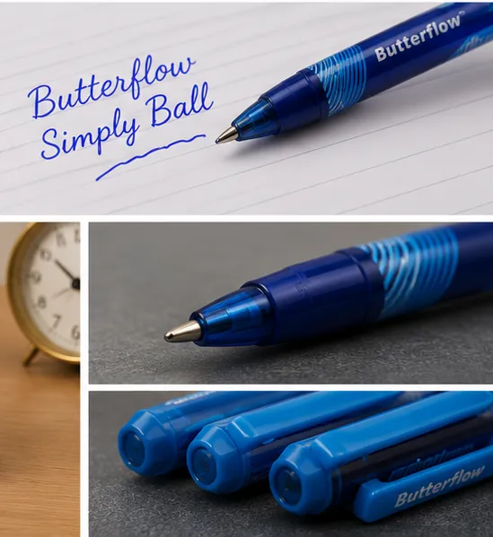 Cello Butterflow Simply Ball Pen – Blue Ink Pack of 10 | Smooth Writing Ball Pens - Image 2