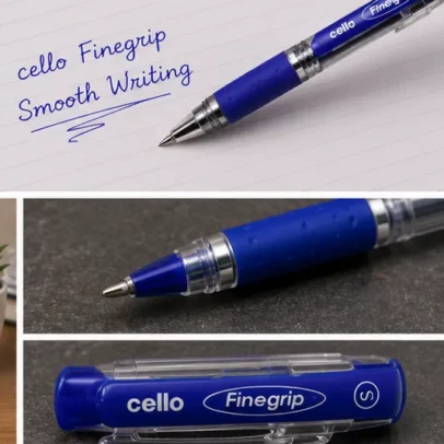 Cello Finegrip Ball Pen Pack of 20 with smooth blue ink and comfortable grip.