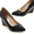 Women's black wedge heel pumps with glossy finish, slip-on design, closed pointed toe, comfortable wedge heel for office, party, wedding and casual wear.