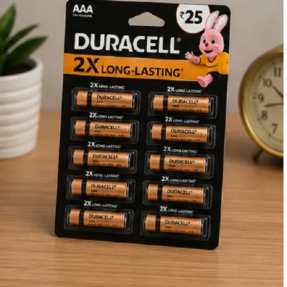 Duracell AAA alkaline battery pack of 10 long-lasting 1.5V batteries for remote controls, clocks, toys, wireless mouse, keyboards and flashlights.