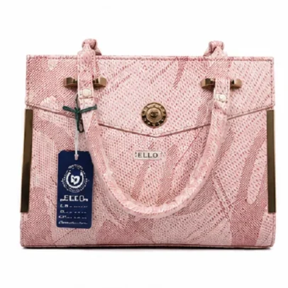 ELLO Pink Textured Women's Handbag with Dual Handles Premium Fashion Tote Bag for Office, Shopping and Daily Use
