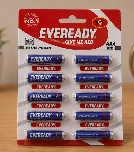 Eveready AAA 912 Extra Power 1.5V battery pack of 10 for TV remotes, clocks, toys, flashlights, wireless mouse, keyboards and electronic devices.