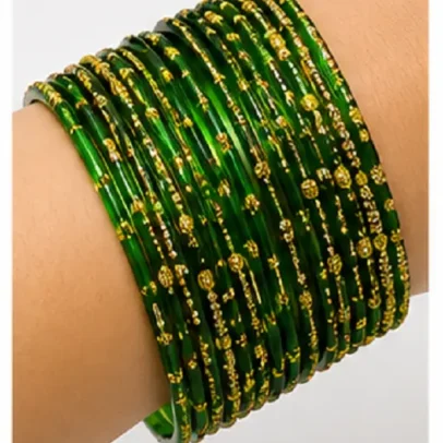 Green Glass Bangles Set of 30 Pieces Fancy Designer Kangan for Women,