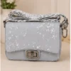 Grey Floral Women's Crossbody Sling Bag with Adjustable Printed Shoulder Strap and Twist Lock Closure