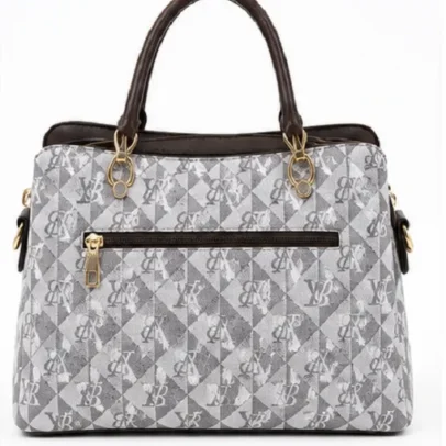 Grey Printed Women's Tote Handbag with Dual Handles Premium Office Shoulder Bag for Shopping Travel and Daily Use