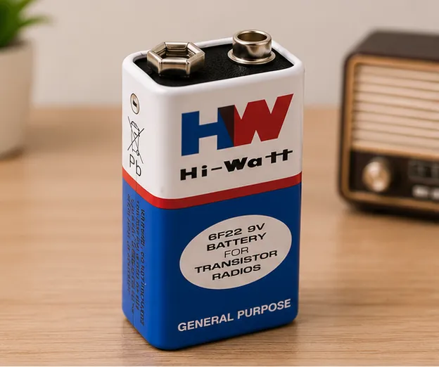 Hi-Watt 9V 6F22 general purpose battery for transistor radios, toys, multimeters, smoke detectors, microphones and other electronic devices.