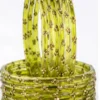 Light Green 24 PCS glass bangles set with golden floral design for women and girls, traditional Indian Kanch Ki Chudi for weddings, festivals and ethnic wear.