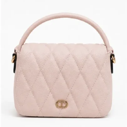 Light Pink Quilted Women's Mini Top Handle Sling Bag with Adjustable Shoulder Strap