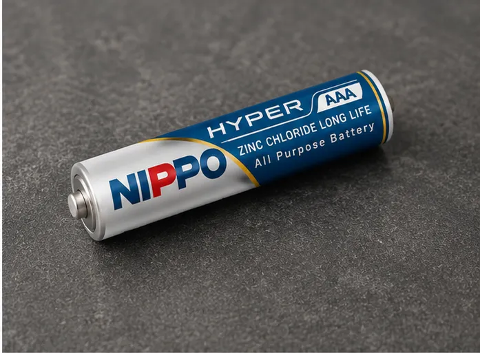 NIPPO Hyper AAA 1.5V zinc chloride battery pack of 12 for remote controls, clocks, toys, wireless mouse, keyboards, flashlights and electronic devices.