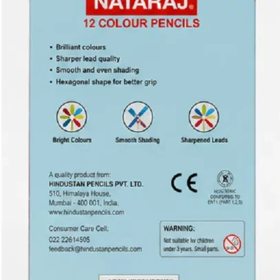 Nataraj 12 Colour Pencils with free sharpener for kids school drawing colouring sketching and art projects.