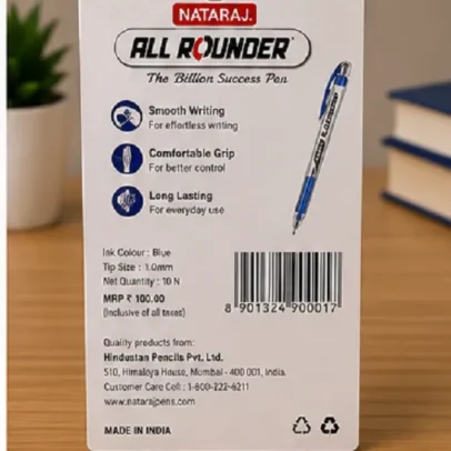 Nataraj All Rounder Ball Pen Pack of 10 Smooth Blue Ink Pens,.