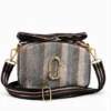 Metallic Grey Women's Crossbody Sling Bag with Adjustable Striped Shoulder Strap and Gold-Tone Hardware