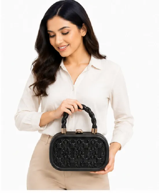 Black Women's Hard Case Clutch Bag | Premium Party Box Handbag for Women - Image 4
