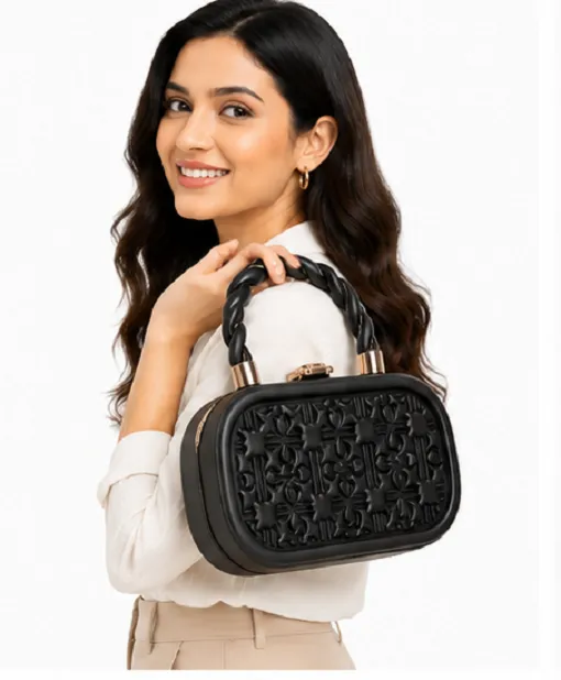 Black Women's Hard Case Clutch Bag | Premium Party Box Handbag for Women - Image 3