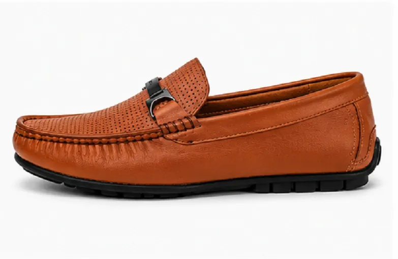 Premium Perforated Slip-On Loafers for Men | Soft Cushioned Casual Driving Shoes – Tan Brown - Image 3