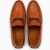 Premium tan brown perforated slip-on loafers for men with soft cushioned insole, breathable casual driving shoes for office, travel and daily wear.