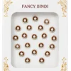 Premium round stone self adhesive fancy bindi stickers with pearl center and crystal border pack of 5 cards for women and girls suitable for weddings, festivals, pooja, bridal makeup and traditional ethnic wear.
