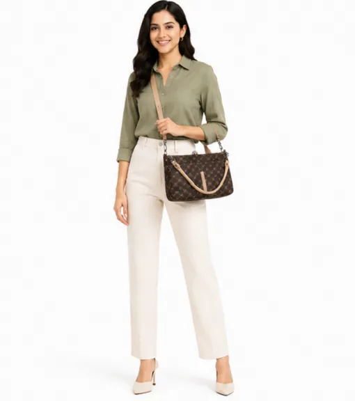 Brown Printed Women's Tote Shoulder Bag | Premium Multi-Pocket Handbag for Daily Use - Image 4