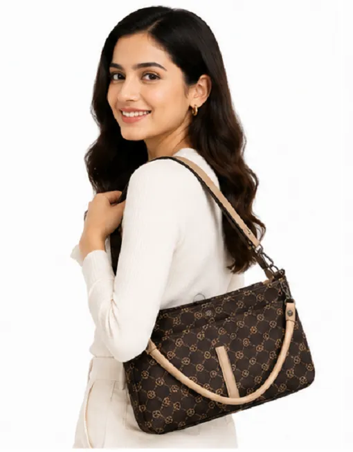 Brown Printed Women's Tote Shoulder Bag | Premium Multi-Pocket Handbag for Daily Use - Image 5