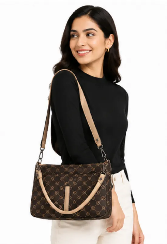 Brown Printed Women's Tote Shoulder Bag | Premium Multi-Pocket Handbag for Daily Use - Image 6